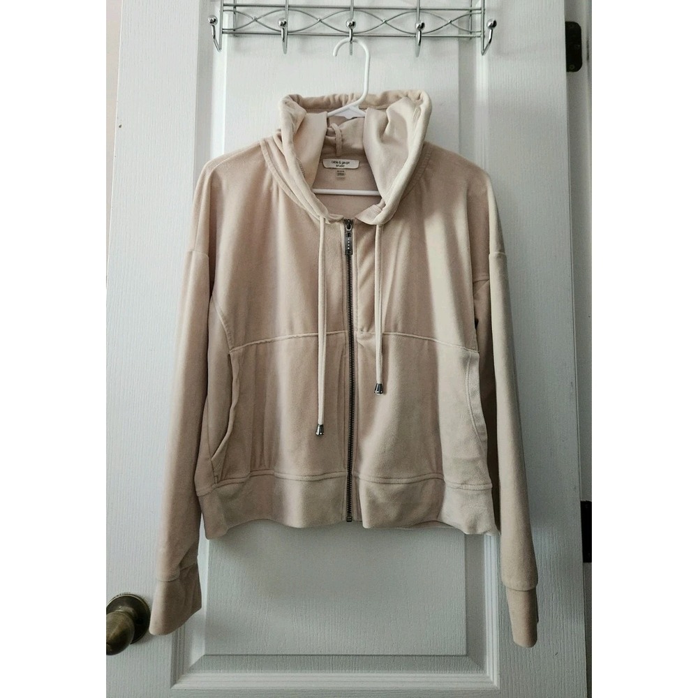 Cable Gauge Women's Velvet Hoodie Sweater Full-Zip Pockets Ivory Size M
